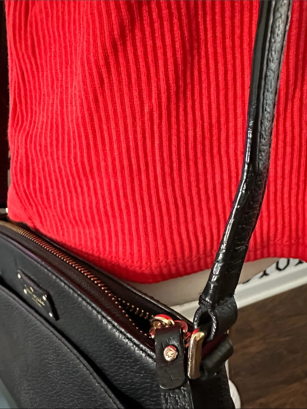 kate spade Black Leather Crossbody with Gold Plaque